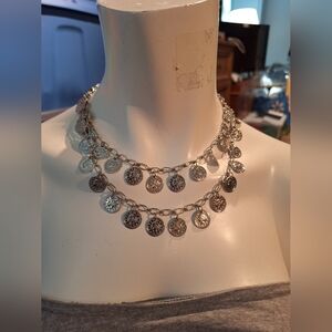 Silver Tone Over The Head  Necklace With Mini Coins